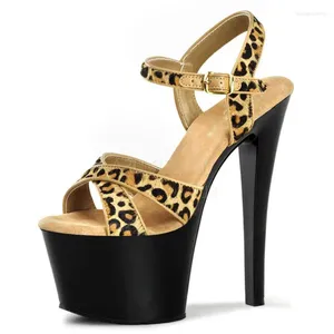 أحذية الرقص Leopard Print Vamp 17cm High Heel Sandals مع عرض المسرح الأوروبي والأمريكي