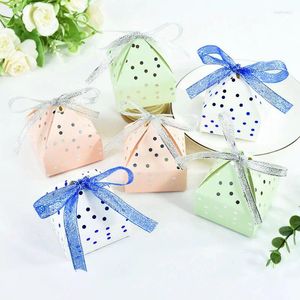 Gift Wrap 10pieces Lace Bow Gifts Boxes Baby Shower Birthday Wedding Party DIY Candy Chocolate Packaging Decoration Dot Paperboard