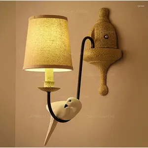 Wall Lamp Retro Bird Lamps With Fabric Shade Fench Wooden Sconce Vintage Decorative Light In Bedroom Hallway Corridor Foyer