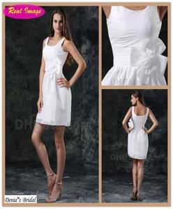 Sexy Little White Dress Sheath Wedding Dress Beach Bridal Gowns Scoop Neckline Handmade Flowers 100 dhyz 011457391