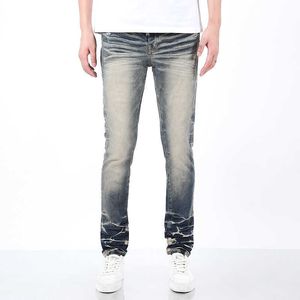 Toponamiri Trendy Yellow Mud Dirty Wash Desgastado Ajuste Versátil Jeans Básico para Homens