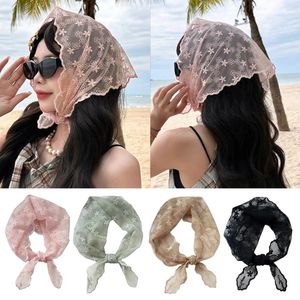 Scarves Lace Triangle Neck Scarf Silk Flower Lady Wrist Hair Tie Summer Sweet Women Vintage Girls Sunscreen Accessories