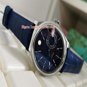 Utmärkt högkvalitativt armbandsur Fashion 39mm Cellini 50515 50519 Läderband Blue Dial Asia 2813 Rörelse Mekaniska automatiska209s