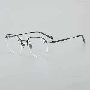 Güneş Gözlüğü Çerçeveleri 2024 Retro Yarım Çerçeve Gözlükler Erkekler Vintage Tasarımcı Titanyum Optik Gözlük Miyopi Okuma Kadınlar Kişiselleştirilmiş Gözlük