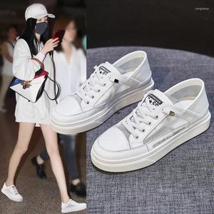 Casual Shoes Genuine Leather Slides Mules White Shose Women Sneakers On Platform 2024 Spring Female