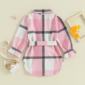 Mädchen Kleider Kleinkind Baby Flanell Plaid Kleid Hemd Langarm Button-Down-Mantel Shacket Mit Gürtel Herbst Winter Outwear