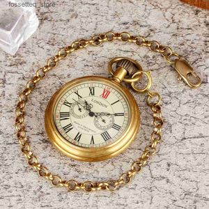 Pocket Watches Luxury Brass Copper Mechanical Pocket Antique Pendant Pocket Clock High Grade presenter för män L240322