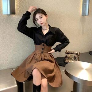 Work Dresses Women's Clothing Suit 2024 Spring Autumn Fashion Pleated Skirt Set Lady Retro Chic High-grade Salt Shirt Skirts Two-piece