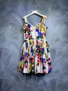 2024 Spring Multicolor Floral Print Dress Sleeveless Slash Neck Kort casual klänningar F4M061403