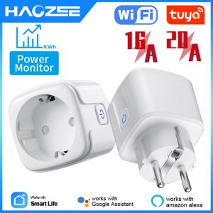 Control Tuya Smart Wifi Plug 16A/20A EU Outlet 3680W Power Meter Remote Power Socket Voice Control For Alexa Yandex Alice Google Home