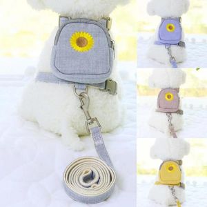 Dog Collars Cartoon Plaid Bear Harness Backpack With Leash Set Pet Cat Small Animal Collar Little Purse Bag Carrier Lead Products