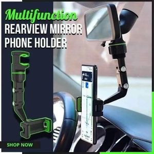 Suporte de telefone para carro universal ajustável, clipe de rotação de 360 graus, espelho retrovisor, visão em primeira pessoa, gravação de vídeo, direção