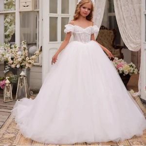 Girl Dresses Tank Sleeve Tulle Puffy Flower Dress Sequins Shiny Pleated Princess First Communion Gown Ball Wedding Party Kid