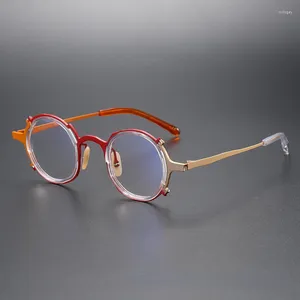 Óculos de sol quadros moda puro titânio acetato óculos irregular quadro redondo designer pequeno rosto artesanal estilo japonês e coreano
