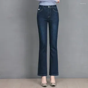 Jeans femininos 2024 primavera e outono cintura alta micro queimado elástico fino ajuste perna reta calças casuais