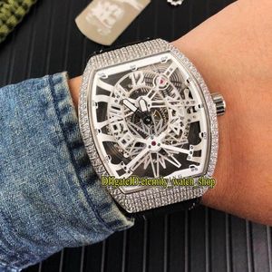 New VANGUARD YACHTING GRAVITY V45 T GR YACHT SQT White Skeleton Dial Automatic Mens Watch Silvery Diamond Case Rubber Strap Sport 197Q