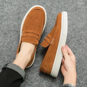 Casual Shoes Fashionable Brown Anti Fleece Leather Open Leiling Board For Men's English Leisure European Station LeFu