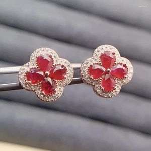 Saplama Küpe Doğal Gerçek Kırmızı Yakut Küpe Çiçek Stili 3 4mm 0.3CT 8 PCS TEŞİ 925 STERLING Gümüş Güzel Takı L24338