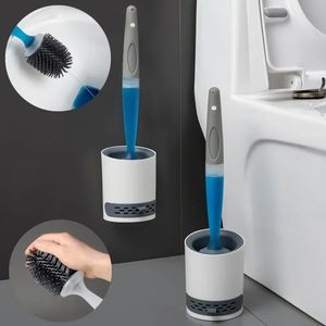 Conjunto de escova de toalete recarregável de detergente montado na parede com suporte de silicone TPR para ferramentas de limpeza de canto Acessórios de banheiro 240320