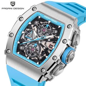 Pagani Design Mens Quartz Watches Japan Movt Skeleton Dial Waterproof Sport Rectangle Sapphire Glass Chronograph Watch for Men 240315