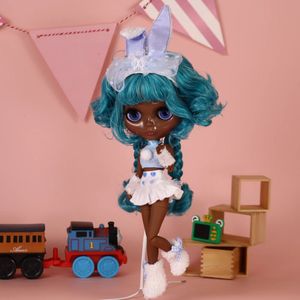 Lodowate DBS Blyth Doll Proe Green Hair Super Black Skin 16 BJD OB24 Anime Girl 240311