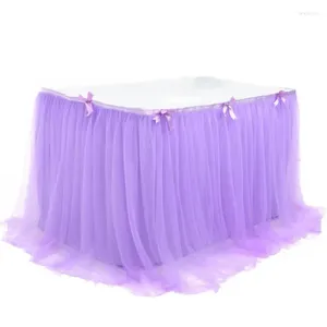 Table Skirt Wedding Halloween Birthday Party Tulle For Rectangle Round Desk Tutu Tablecloth With Satin Bowknot Decoration 72XF