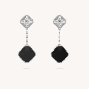 2024 Four Leaf Clover Fashion Classic Dangle Earrings Designer for Woman Agate Mother of Pearl Moissanite Diamond Drop Earring Valentines Mothers Gift19