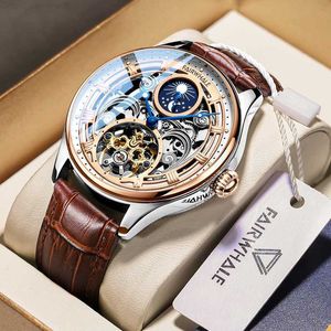 Fairwhale Wristwatches Automatic Movement Mechanical Watches Custom Mens Waterproof Moon Phase Leather Watch