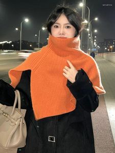 Scarves Women Wool Short Poncho Turtleneck Shawl Wraps Thick Ribs Knitted Accessories Cape Soft Scarf Neck Warmer Cappa 2024