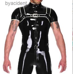 Herren Polos 100% Latex Gummi-Schwarze Kurzärmel weiße Dekoration bequeme Party Minimalistische Rollenspiele XS-XXL 0,4 mm L240320