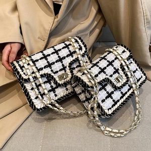Bolsas de ombro marca vintage corrente bolsas para mulheres lã tweed luxo designer mensageiro feminino lã xadrez elegante sac um principal
