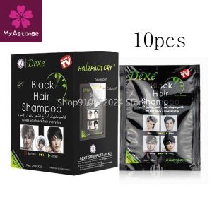 Cor 25ml * 10 Dexe Shampoo de Cabelo Preto 5 Minutos Tintura de Cabelo em Erva Preta Natural Mais Rápido Cabelo Preto Restaura Shampoo Colorante e Tratamento