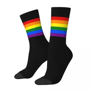 Men's Socks Autumn Winter Harajuku Women's Gay Pride Rainbow Stripe LGBT Bisexual Lesbian Queer Asexual Skateboard