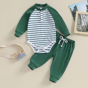 Clothing Sets Baby Boy Clothes 3 6 9 12 18 Months Striped Romper Pants Set Long Sleeve Button Bodysuit Infant Fall Winter Outfits