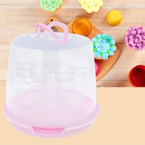 Bottiglie di stoccaggio 3 strati 24CM 5CM Porta cupcake portatile Contenitore in plastica Torte Dessert Keeper Scatola da asporto con manici Coperchio