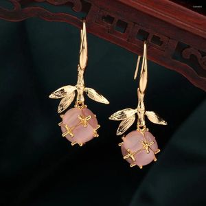 Dangle Earrings Original Fashion Vintage Pink Colors Flower Nature Stones Ethnic Jewelry For Women