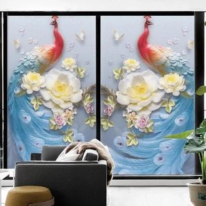 Adesivos de janela Filme 3D Fosco Vidro Colorido Personalizado Arte Decorativa Design Pássaro Decoração de Casa Estática