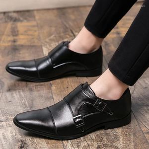 Casual Shoes Men Formal Black Brown Loafers Slip-On Round Toe Business Double Buckle Monk Wedding Party For Moccasins