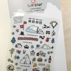 Hediye Sargısı Suatelier Journal Stickers, İsviçre Kar Kapaklı Dağlarda Yürüyüş Diy Scrapbooking Malzeme El Sanatları Malzemeleri Hobiler Kırtasiye