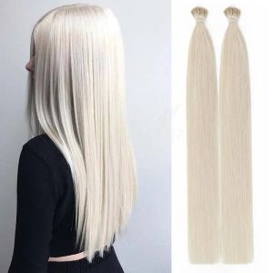 Extensions White Blonde #1001 I tips Microlink Hair Extensions Real Natural Human Hair Micro Beads Cold Fusion Capsules Machine Remy Hair