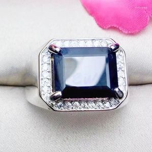Cluster Rings Men Natural Original Black Sapphire Ring 925 Sterling Silver Fine Jewelry 4ct Gemstone S8091303