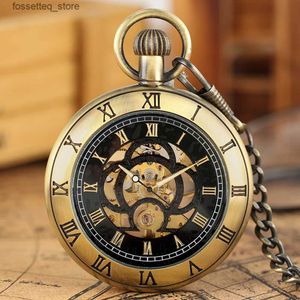 Pocket Watches vintage eleganta romerska siffror Display Mens Pocket Mechanical Hand Winding Pocket Pocket Clock Fob Chain Timepiece Gift L240322