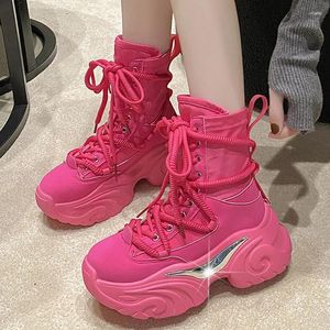 Casual Women 7.5 Shoes 966 CM Platform Outdoor Personalized High Top Design Sneakers Lace Up Running Walking Sports Female Fashion Boots