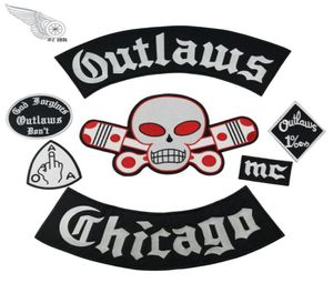 Populära Outlaw Chicago broderiklappar för kläder Cool Full Back Rider Design Iron on Jacket Vest80782528667307