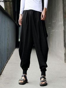 Inderun Plus rozmiar bawełniane lniane spodnie haremowe Mężczyźni workowate spodnie w stylu japońskim krocze szerokie nogi spodnie swobodne luźne spodnie cy200513751373