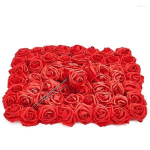 Flores decorativas 100/50 peças cabeças de rosa falsas de espuma vermelha 7cm artificial para buquês de casamento diy decoração de festa de dia dos namorados