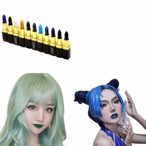 cos Lipstick Matte Black Blue White Halen Vampire Makeup Brown Yellow Green Purple Lg Lasting Waterproof Lip Cosmetic 31Ip#