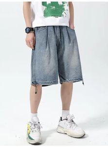 Shorts masculinos coreano denim homens estilo japonês cor gradiente calças de verão high street college diário joelho-comprimento jovem confortável fashio