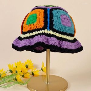 Berets Womens Crochet Knit Bucket Hats Cute Handmade Fisherman Casual Multicolor Beach Boho Beanie Caps