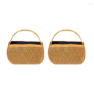 Totes 2x mulheres sacos de bambu boêmio feminino verão praia bolsa senhora vintage rattan saco de malha oco artesanal tecido